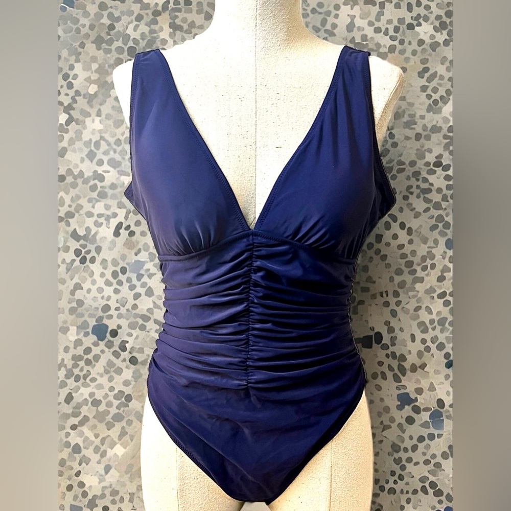 Stunning One Piece Navy V-Neck Runched Swimsuit